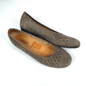 Gabor Hovercraft Gray Suede Perforated Comfort Shoes Slip On Flats UK 5 US 7.5-8
